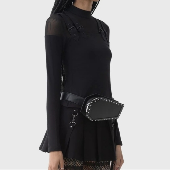 Killstar Black Long Sleeve Top with Mesh and Strap Details - Picture 3 of 7